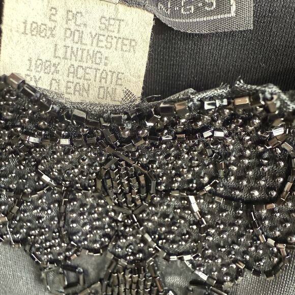 Alex Evenings Vintage Black Beaded Scoop Neck Maxi Slip Dress Size 18W 90s Retro - Picture 4 of 12